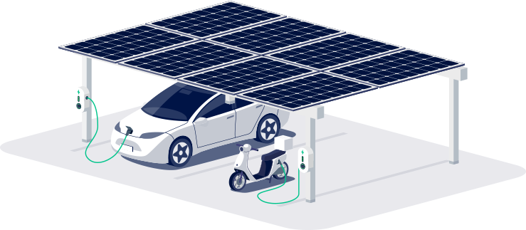 EV（電気自動車）充電に使用しているソーラーカーポート